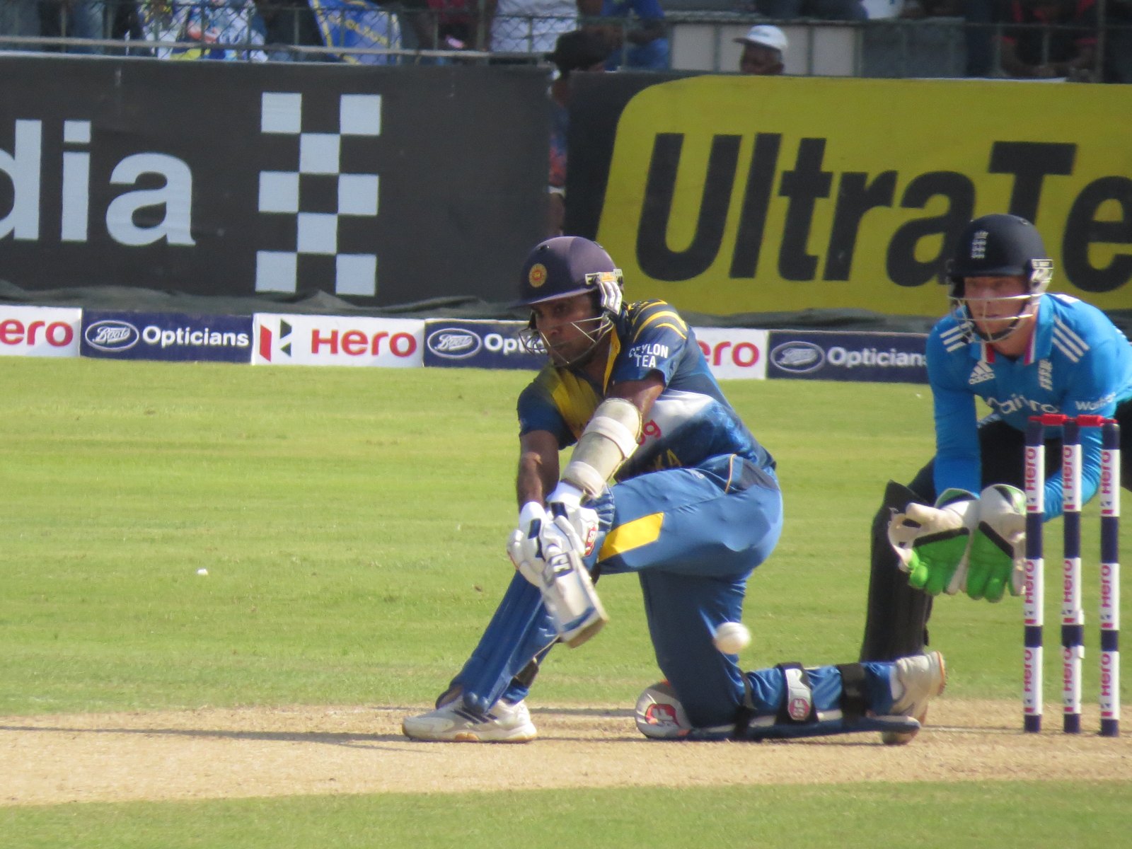 Mahela Jayawardene batting against England in his final ODI in Sri Lanka