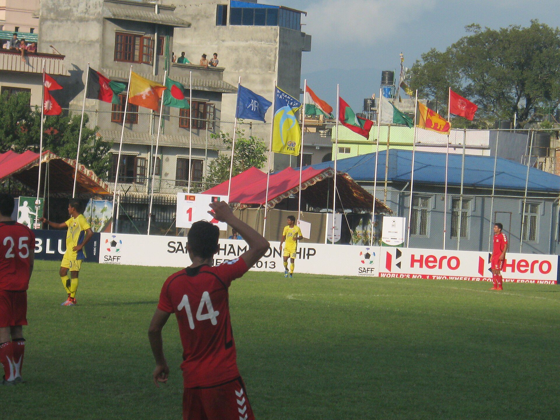 Sri Lanka's national football team facing Afghanistan at the 2013 SAFF Championship
