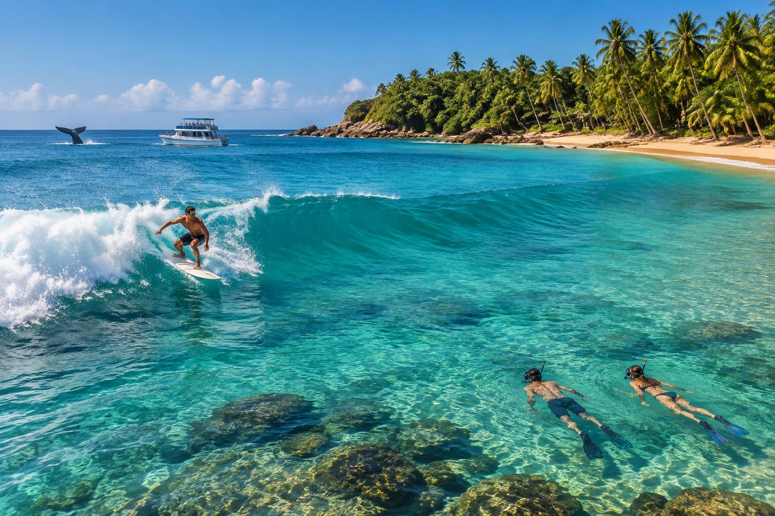 Surfing, snorkelling and whale watching near Mirissa Beach